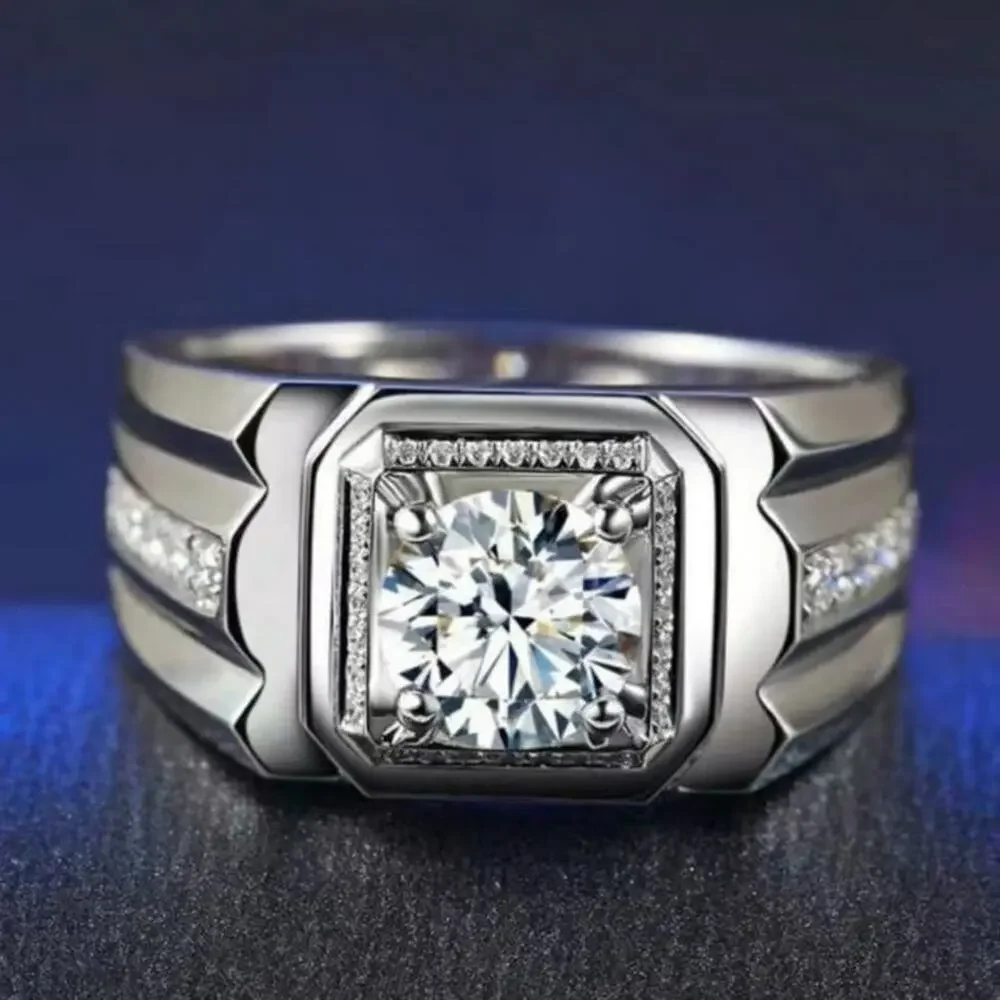 Silver Plated Moissanite Signet Ring